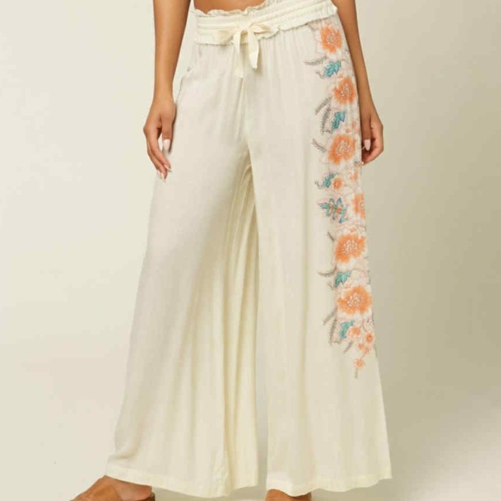 O'Neill Cream Floral Wide-Leg Pants